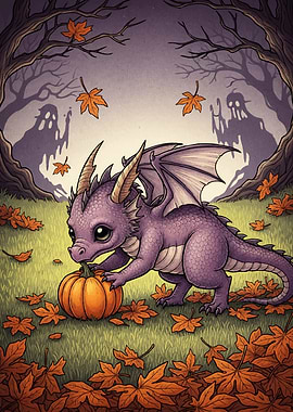 Cute Dragon Pumpkin Ghosts