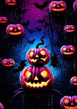 Halloween Pumpkins and Bats