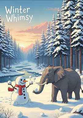 Winter Whimsy: Elephant and Snowman