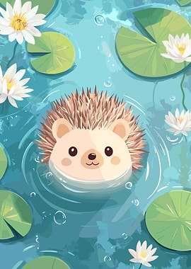Hedgehog in a Lily Pond