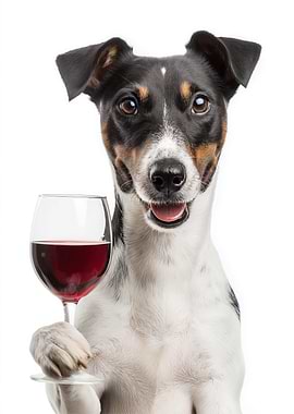 Smooth Fox Terrier dog with Wine Glass