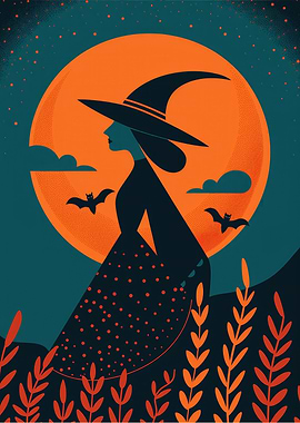Halloween Witch Minimalist Art Print
