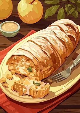 Apple Strudel Dessert Illustration