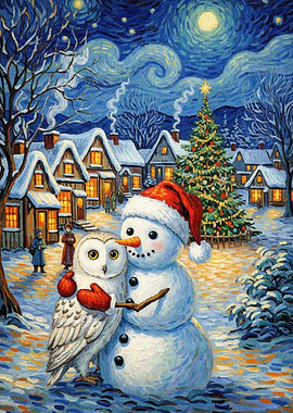 Winter Village Snowman Owl