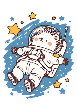 Astronaut Hedgehog in Space Cartoon