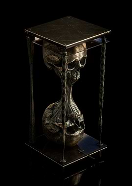 Skull Hourglass Sculpture on Black Background