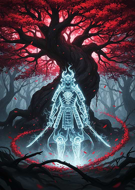 Ghostly Samurai in Autumn Forest