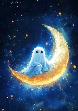 Cute Ghost on the Moon