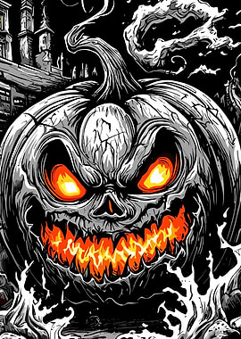 Halloween Pumpkin with Glowing Eyes and Teeth