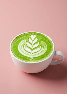 Matcha Latte Art on Pink Background