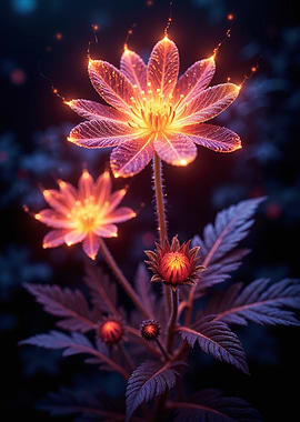 Glowing Flowers in Dark Garden