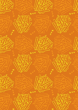 French Fries Pattern on Orange Background