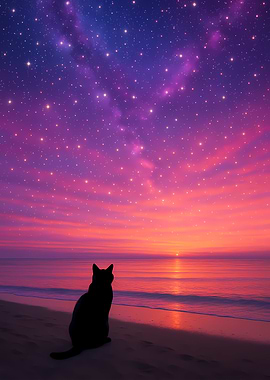 Cat Silhouette at Sunset Beach
