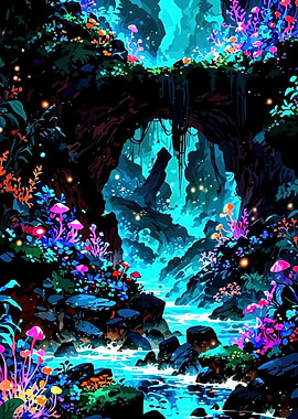 Enchanted Glowing Cave Landscape