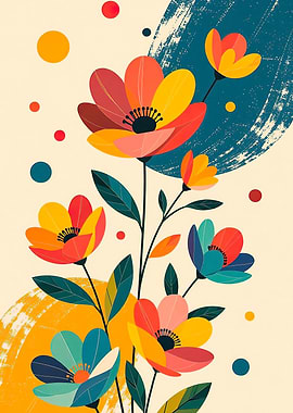 Colorful Floral Arrangement with Abstract Elements