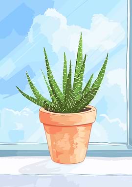 Potted Cactus by the Window