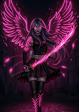 Neon Angel Warrior with Katana