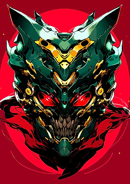 Mecha Demon Head with Red Eyes