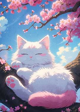 Cat Nap Under Cherry Blossoms