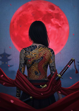 Dragon Tattoo Woman with Katana
