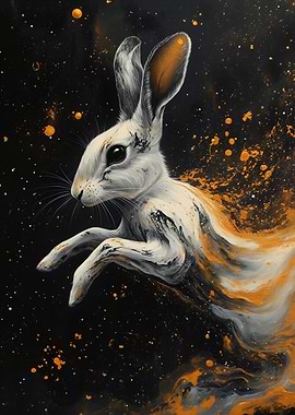 Hare in Motion with Golden Splashes