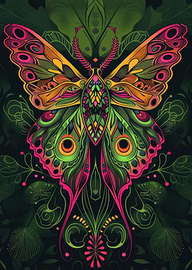 Neon Art Nouveau Moth