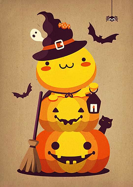 Cute Halloween Character with Pumpkins