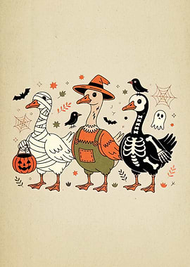 Halloween Geese in Costume Illustration