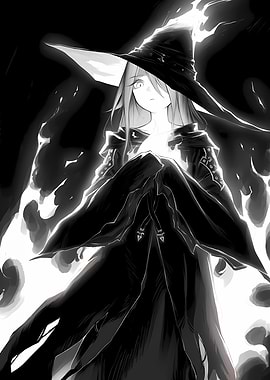 Monochrome Witch with Glowing Orb