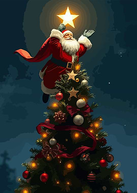 Santa Claus Decorating Christmas Tree