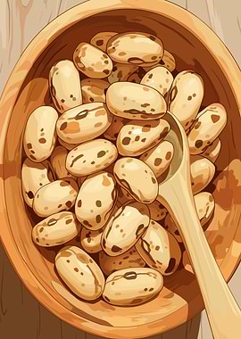 Wooden Bowl with Pinto Beans