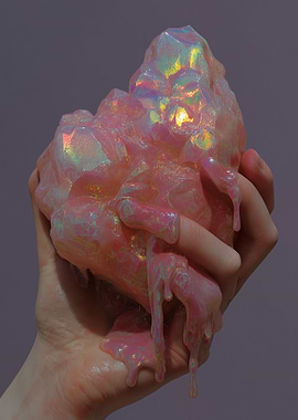 Iridescent Pink Crystal Held in Hand
