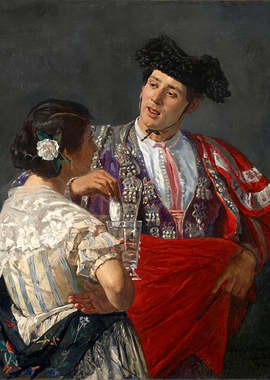 Matador and Woman with Drinks Painting,Mary Cassatt