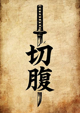 Seppuku Katana Japanese Calligraphy Art