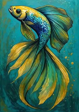 Elegant Green Betta Fish Watercolor Painting