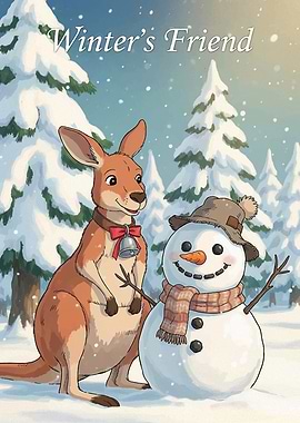 Winter's Friend: Kangaroo and Snowman