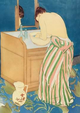 Woman Washing in Bathroom, Art Print