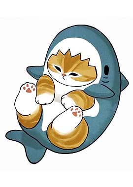Cat in Shark Costume Illustration