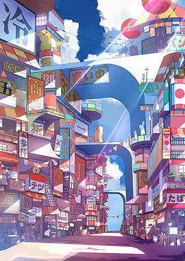 Anime-style Japanese Street Scene