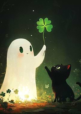 Ghost, Cat, and Four-Leaf Clover