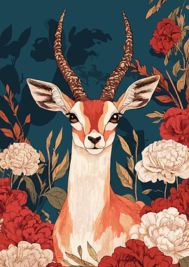 Gazelle Portrait with Floral Background