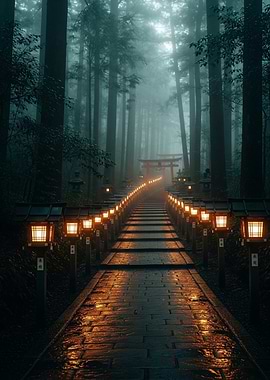 Path of Lanterns to the Torii Gate