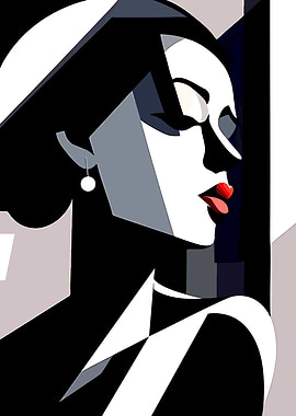 Abstract Woman Portrait with Red Lips