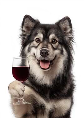 Finnish Lapphund dog with Wine Glass