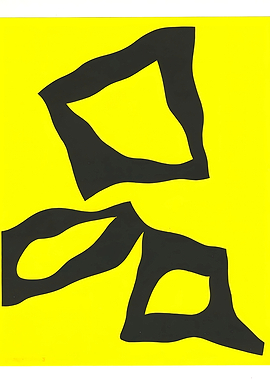 Abstract Black Shapes on Yellow Background by jean arp