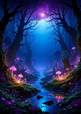 Enchanted Forest with Glowing Mushrooms