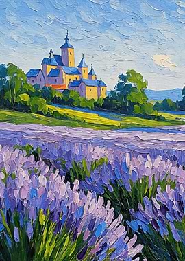 Lavender Field with Castle Painting