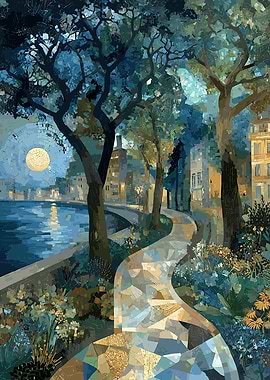 Mosaic Cityscape at Night