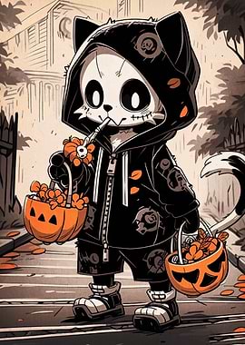 Halloween Cat Skeleton Costume