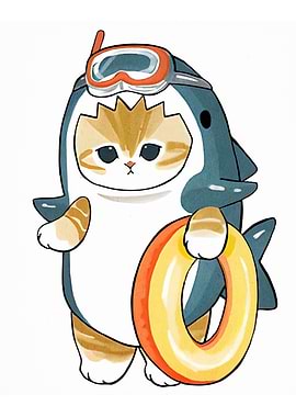 Cat in Shark Costume with Float